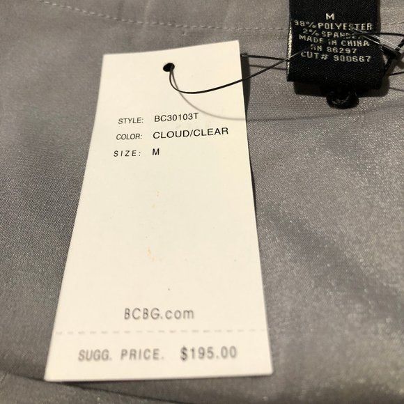 NWT Womens BCBGMaxazria Silver Satin Rhinestone V-Neck Tunic Top M * - Picture 12 of 12